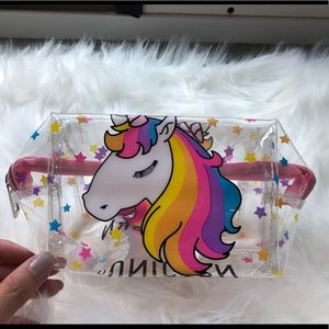 NWOT Unicorn transparent cosmetic or toiletry bag